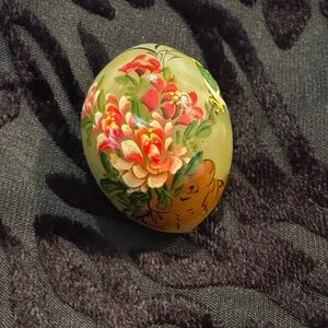 Hand-Painted Floral Decorative Egg - Olive Green